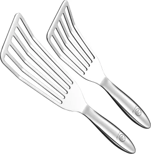 Stainless Steel Fish Spatula Set – 1 Large   1 Small Metal Spatula for Kitchen, Perfect for Flipping Fish, Pancakes, Eggs & More, Slotted Design, Essential Stainless Steel Kitchen Utensils Set
