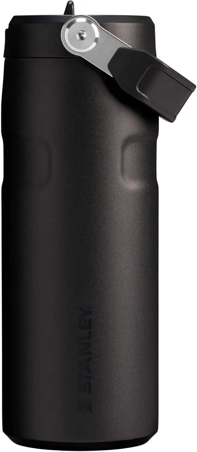 Stanley IceFlow Flip Straw 2.0 Water Bottle 16 OZ | Built-In Straw with Larger Opening | Lightweight & Leak-Resistant | Insulated Stainless Steel | BPA-Free | Black 2.0