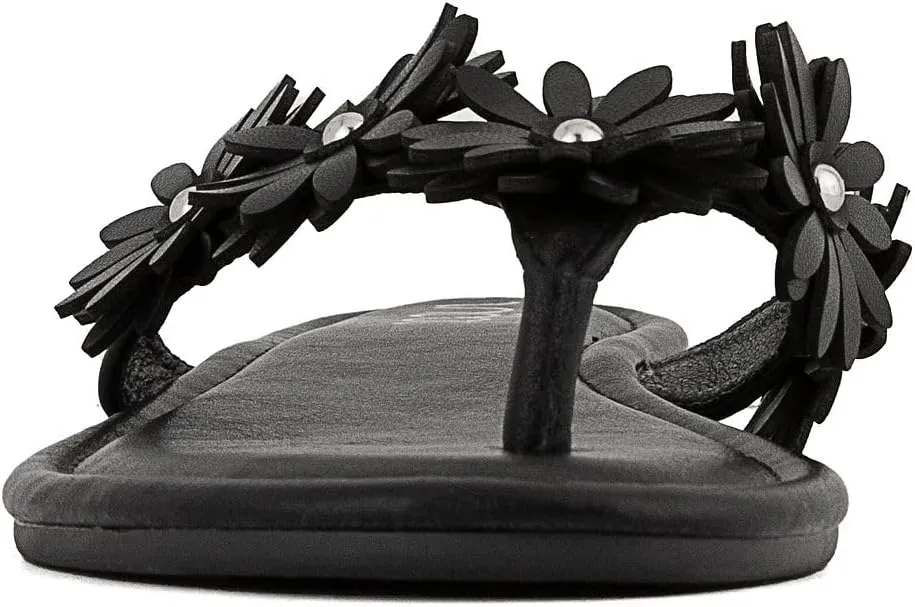 Sugar Women’s Vegan Leather Flip Flops with Embellished Floral Design – Dressy Thong Sandals, Perfect for Casual, Beach, or Pool Wear