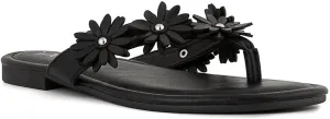 Sugar Women’s Vegan Leather Flip Flops with Embellished Floral Design – Dressy Thong Sandals, Perfect for Casual, Beach, or Pool Wear