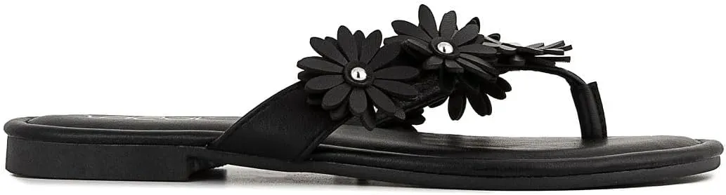 Sugar Women’s Vegan Leather Flip Flops with Embellished Floral Design – Dressy Thong Sandals, Perfect for Casual, Beach, or Pool Wear