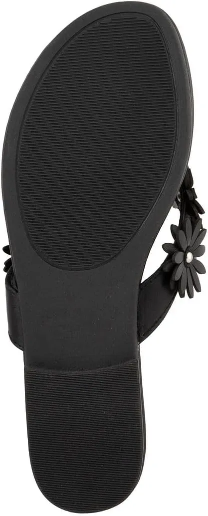 Sugar Women’s Vegan Leather Flip Flops with Embellished Floral Design – Dressy Thong Sandals, Perfect for Casual, Beach, or Pool Wear