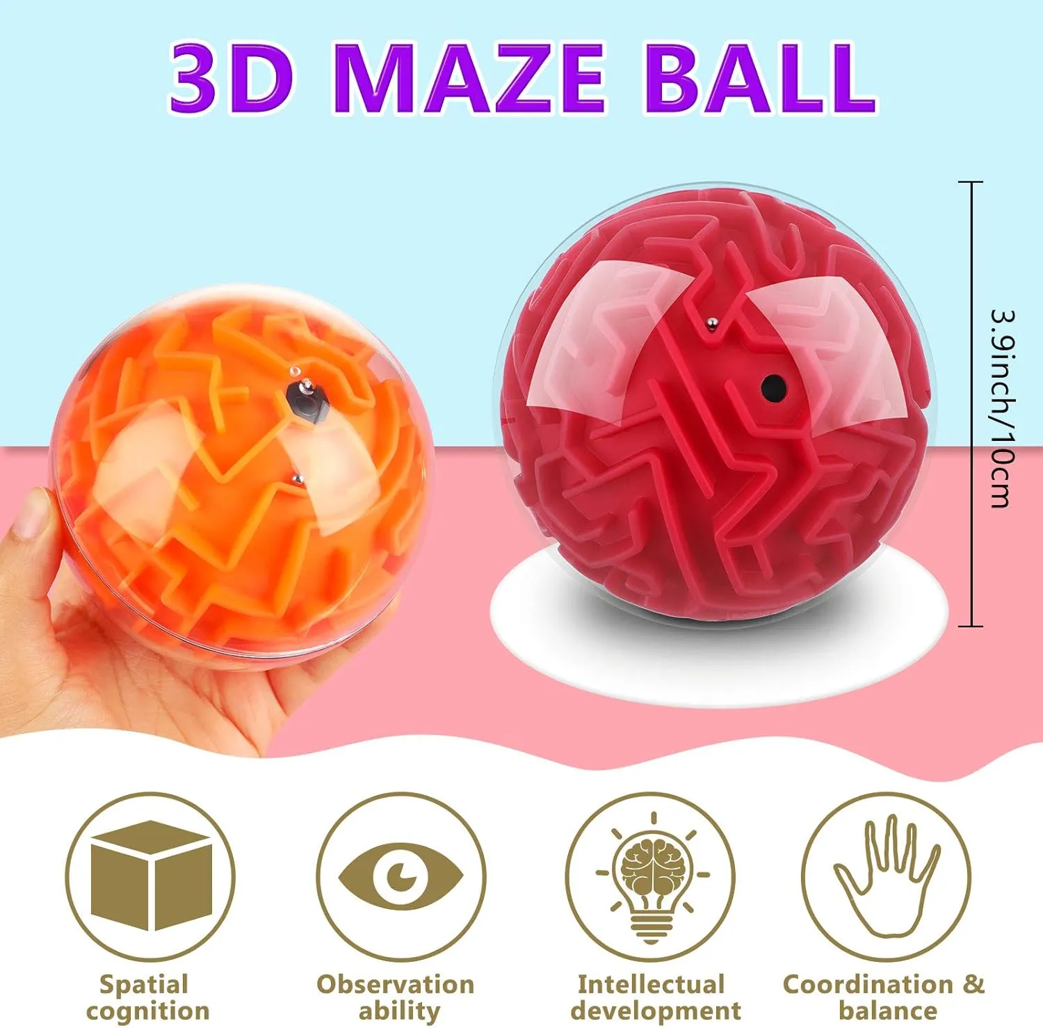 Sumind 4 Pcs 3D Puzzle Maze Ball Magic Brain Teasers Games Memory Sequential Gravity Maze Cube Ball Sphere Educational Puzzle Toys for Adults Teens Hard Challenges(Blue, Green, Red, Orange)