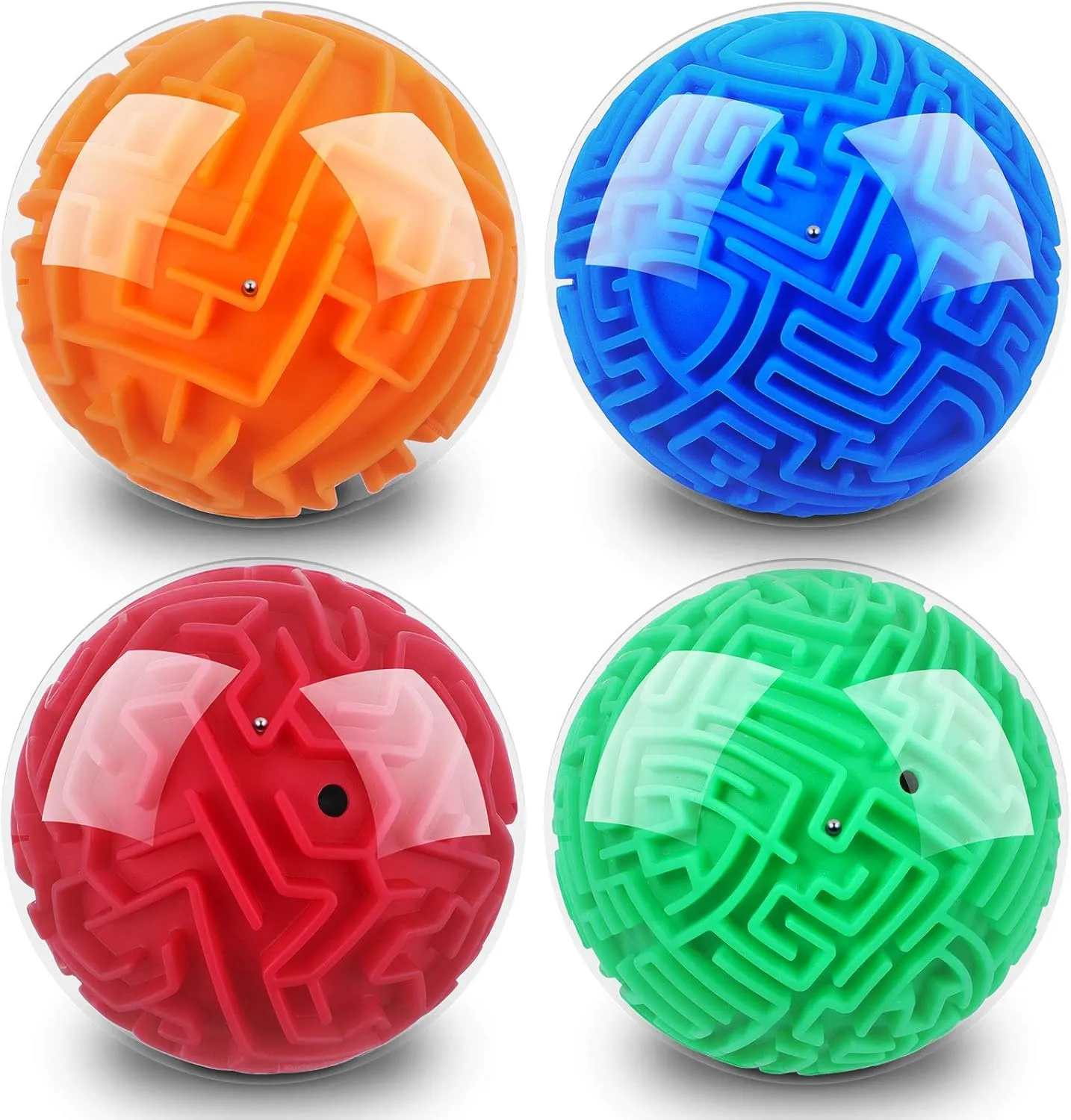 Sumind 4 Pcs 3D Puzzle Maze Ball Magic Brain Teasers Games Memory Sequential Gravity Maze Cube Ball Sphere Educational Puzzle Toys for Adults Teens Hard Challenges(Blue, Green, Red, Orange)