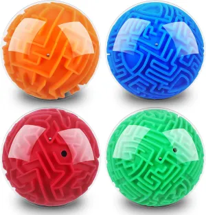 Sumind 4 Pcs 3D Puzzle Maze Ball Magic Brain Teasers Games Memory Sequential Gravity Maze Cube Ball Sphere Educational Puzzle Toys for Adults Teens Hard Challenges(Blue, Green, Red, Orange)