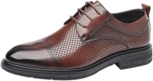 Summer Hollowout Breathable Leather Shoes Daily All-Match Casual Lace Up Oxford Shoes Low Top Non Slip Walking