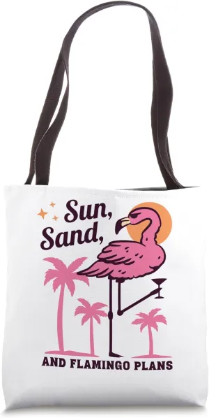 Sun, Sand, and Flamingo Plans – Retro Florida Beach Flamingo Tote Bag