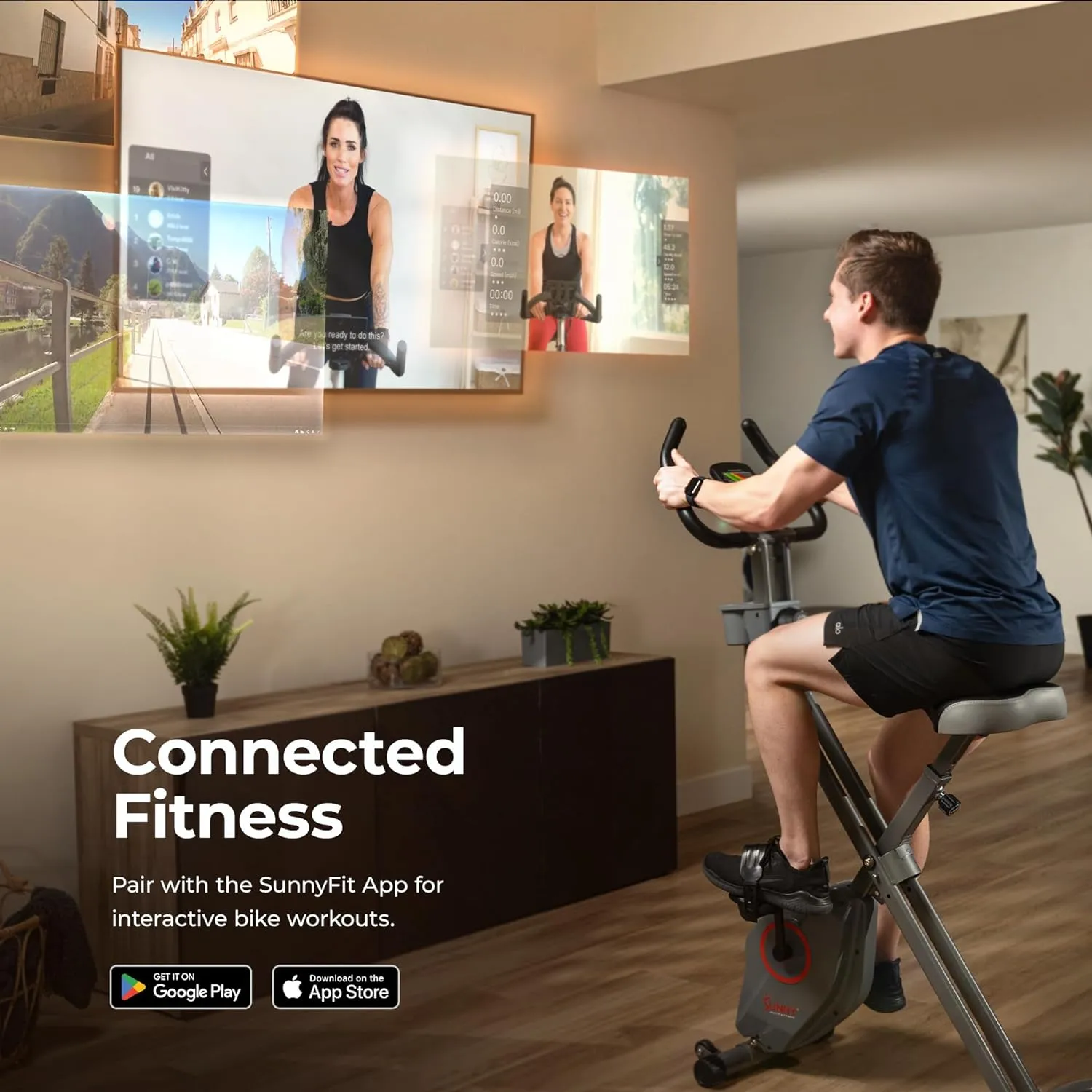 Sunny Health & Fitness Smart Folding X-Bike, Portable Compact Exercise Bike for Indoor Cycling Workout, Home Cardio Training Machine, Free SunnyFit App Bluetooth Connect, Optional Foldable Recumbent