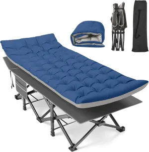 Suteck Camping Cot, 32In XXL Folding Camping Cot Heavy Duty Sleeping Bed for Adults 1200D Double Layer Oxford Cots for Camping W/Pilllow Cushion Carry Bag for Home Office Nap Beach Travel