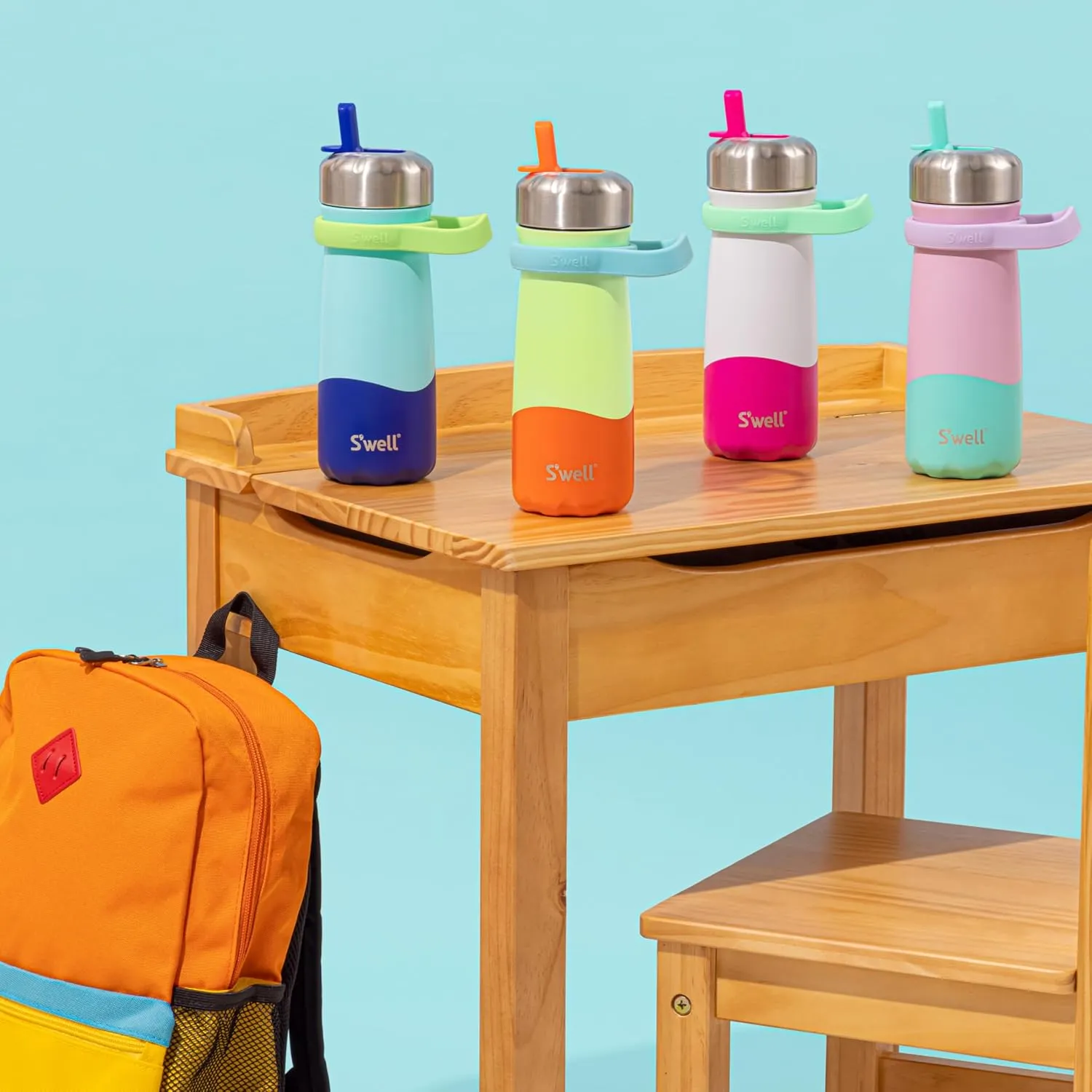 S'well Stainless Steel Traveler with Flip Straw Lid, 16oz, Tropical Smoothie, Triple Layered Vacuum Insulated Containers Keeps Drinks Cold for 24 Hours, BPA Free, Easy Carrying On the Go