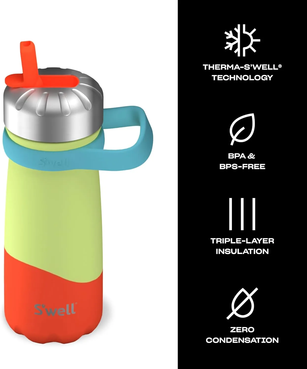 S'well Stainless Steel Traveler with Flip Straw Lid, 16oz, Tropical Smoothie, Triple Layered Vacuum Insulated Containers Keeps Drinks Cold for 24 Hours, BPA Free, Easy Carrying On the Go
