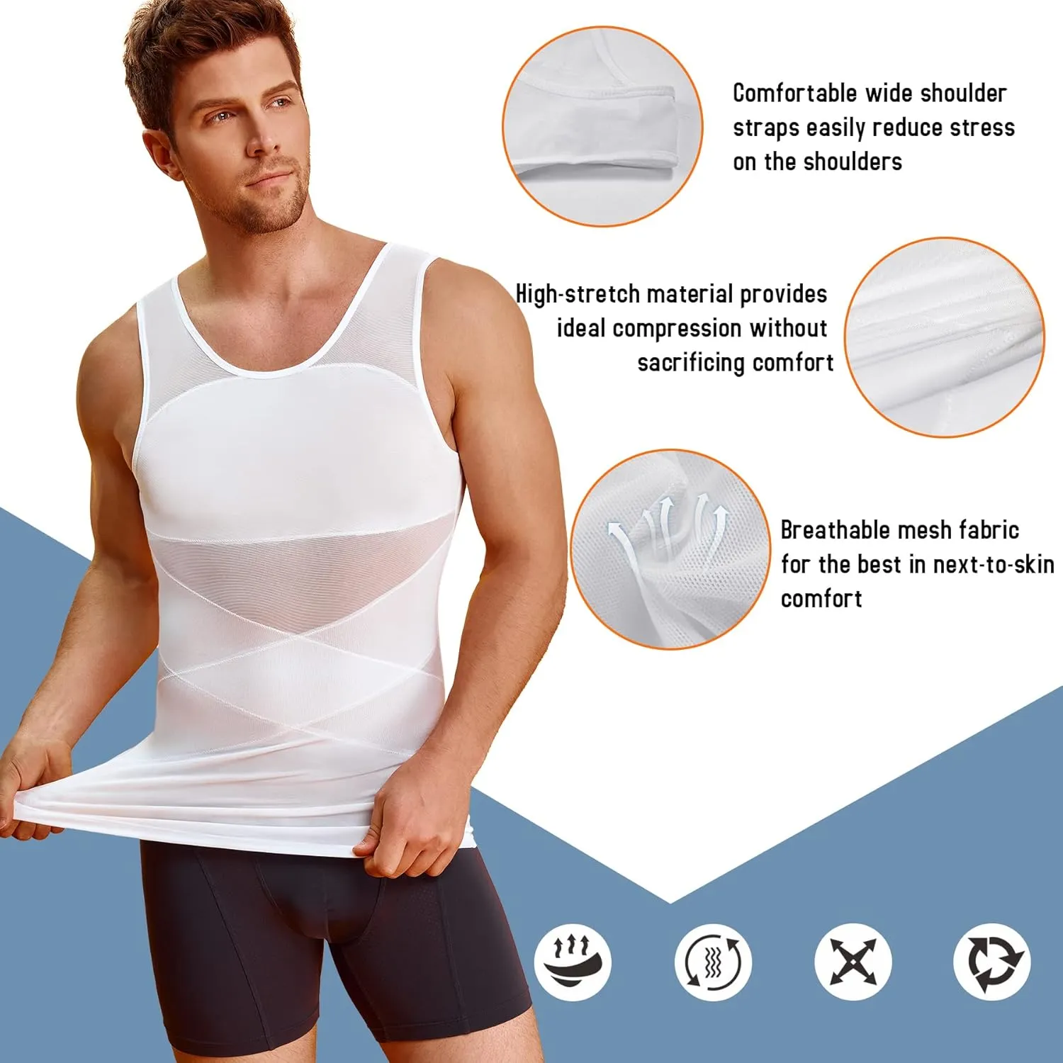 TAILONG Men's Compression Shirt for Body Shaper Slimming Vest Tight Tummy Underwear Tank Top