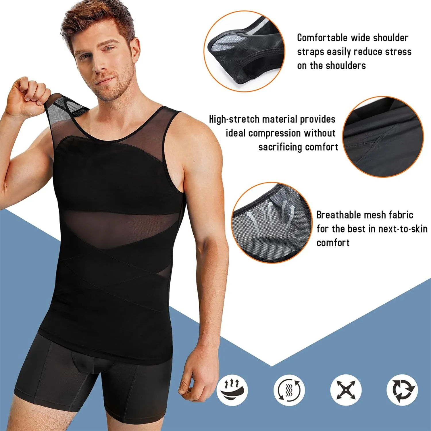 TAILONG Men's Compression Shirt for Body Shaper Slimming Vest Tight Tummy Underwear Tank Top