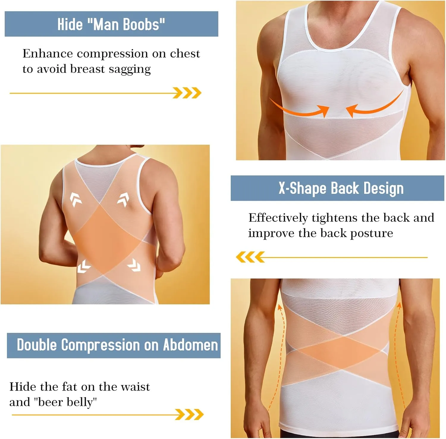 TAILONG Men's Compression Shirt for Body Shaper Slimming Vest Tight Tummy Underwear Tank Top