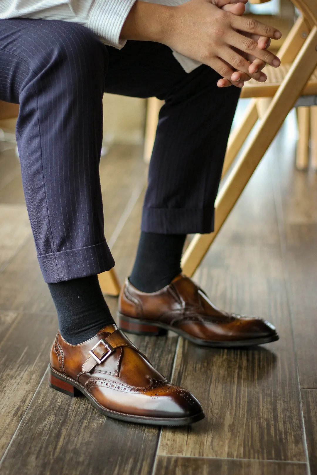 Tan Leather Single Monk Strap Wingtips Oxford Formal Comfortable shoes For Men