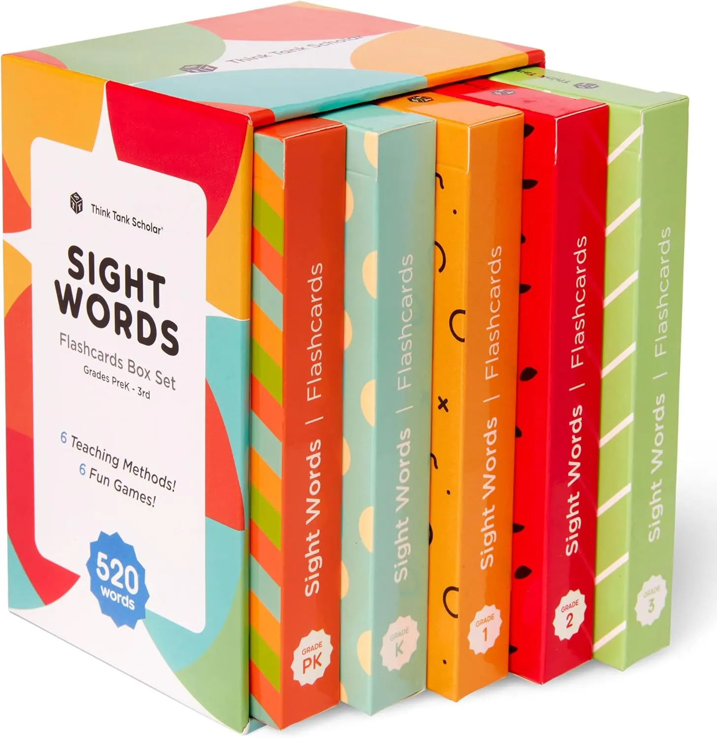 Think Tank Scholar 520 Sight Words Flash Cards (Award-Winning) Dolch & Fry, High Frequency Words - Preschool (Pre K) Kindergarten 1st 2nd 3rd Grade Homeschool (Kids Ages 3, 4, 5, 6, 7, 8, 9) Set