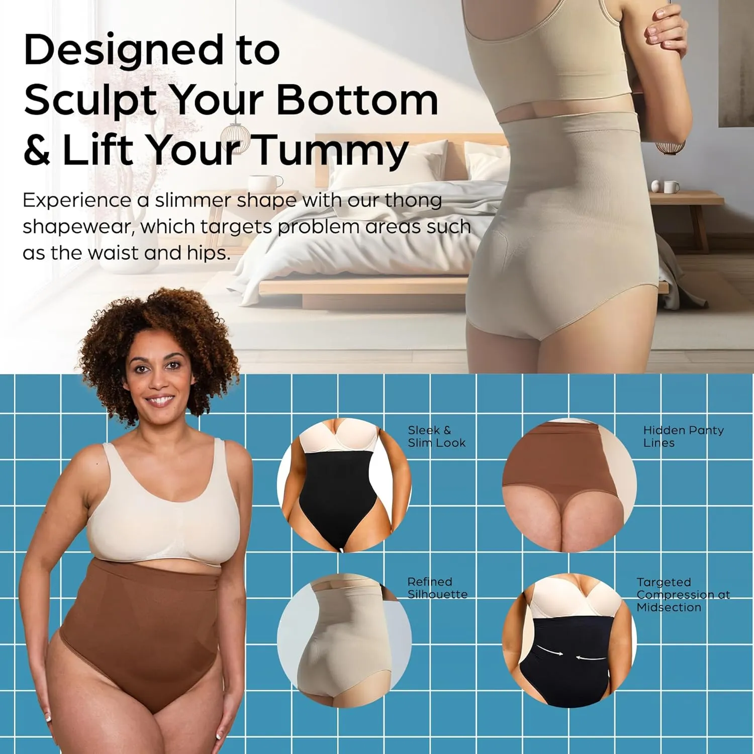 Thong Shorts Shapewear Tummy Control for Women, High Waist Shaping Seamless Body Shaper Panties