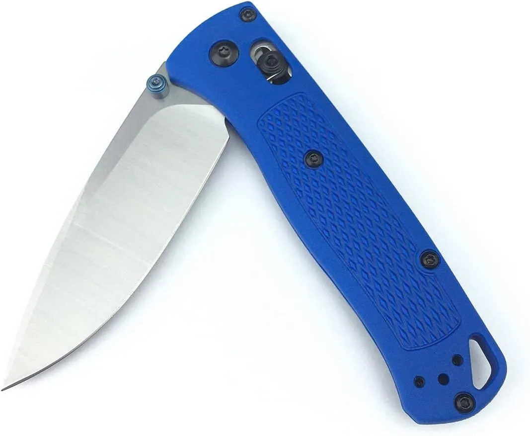 Thumb Open Knife with 3'' 8Cr13MoV Blade, Satin Finish, Drop Point, Blue Glass Reinforced Nylon Grivory Handle, EDC Folding Pocket Knife with Belt Clip for Camping