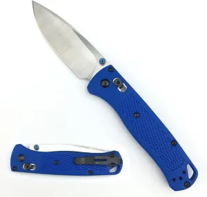 Thumb Open Knife with 3'' 8Cr13MoV Blade, Satin Finish, Drop Point, Blue Glass Reinforced Nylon Grivory Handle, EDC Folding Pocket Knife with Belt Clip for Camping
