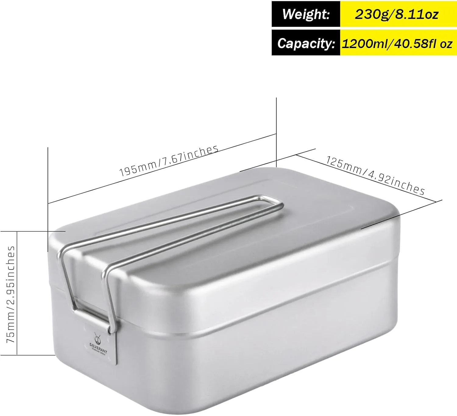 Titanium Bento Camping Lunch Box Mess Kit 1200ml with Airtight Lid Seal and Cover Foldable Handle for Heating on Fire Camp Backpacking Container for Outdoor Camping Hiking Picnic Daily Use