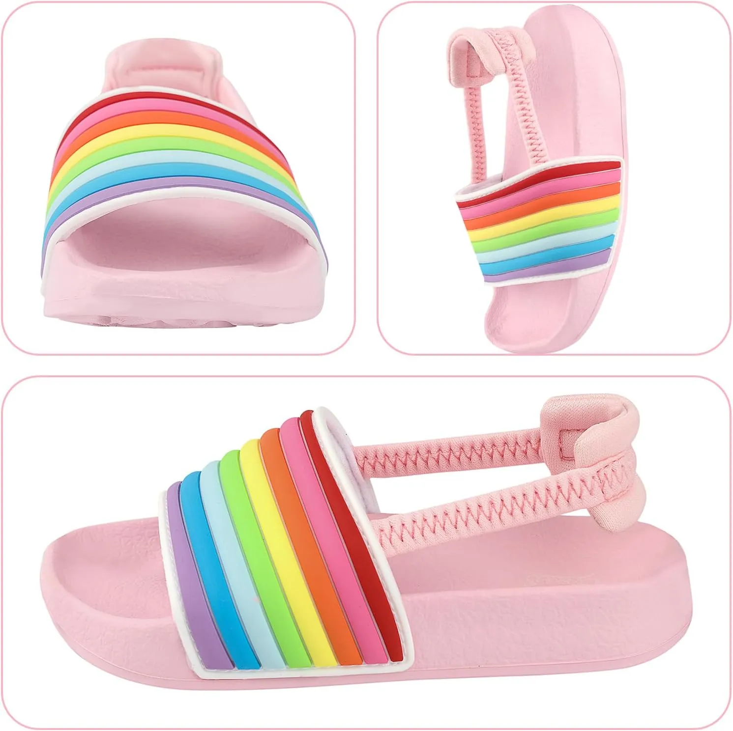 Toddler Boys Girls Slides Sandals with Elastic Strap Non-Slip Flip Flop Lightweight Little Kids Shower Slippers Beach Pool Shoes