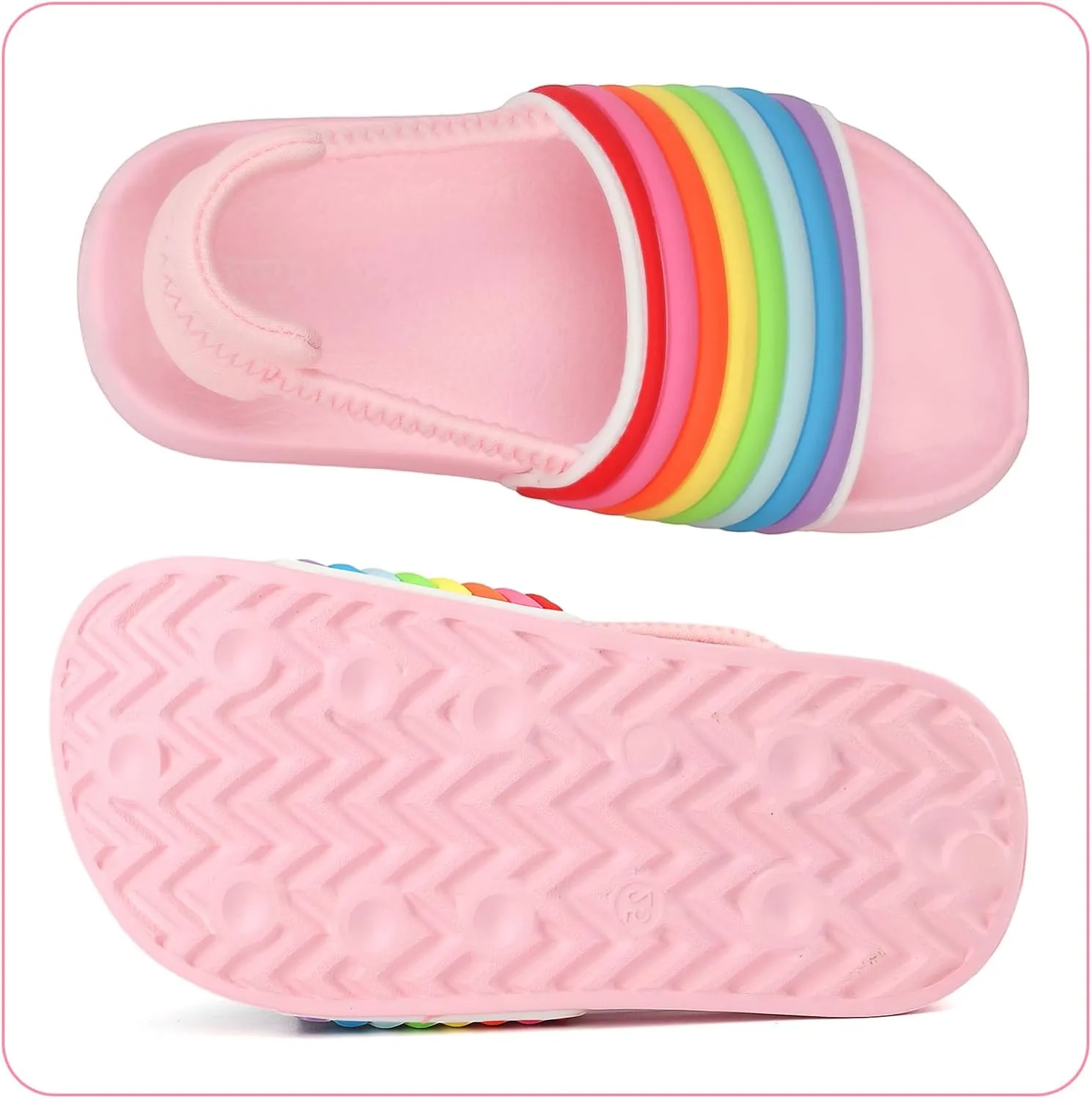 Toddler Boys Girls Slides Sandals with Elastic Strap Non-Slip Flip Flop Lightweight Little Kids Shower Slippers Beach Pool Shoes