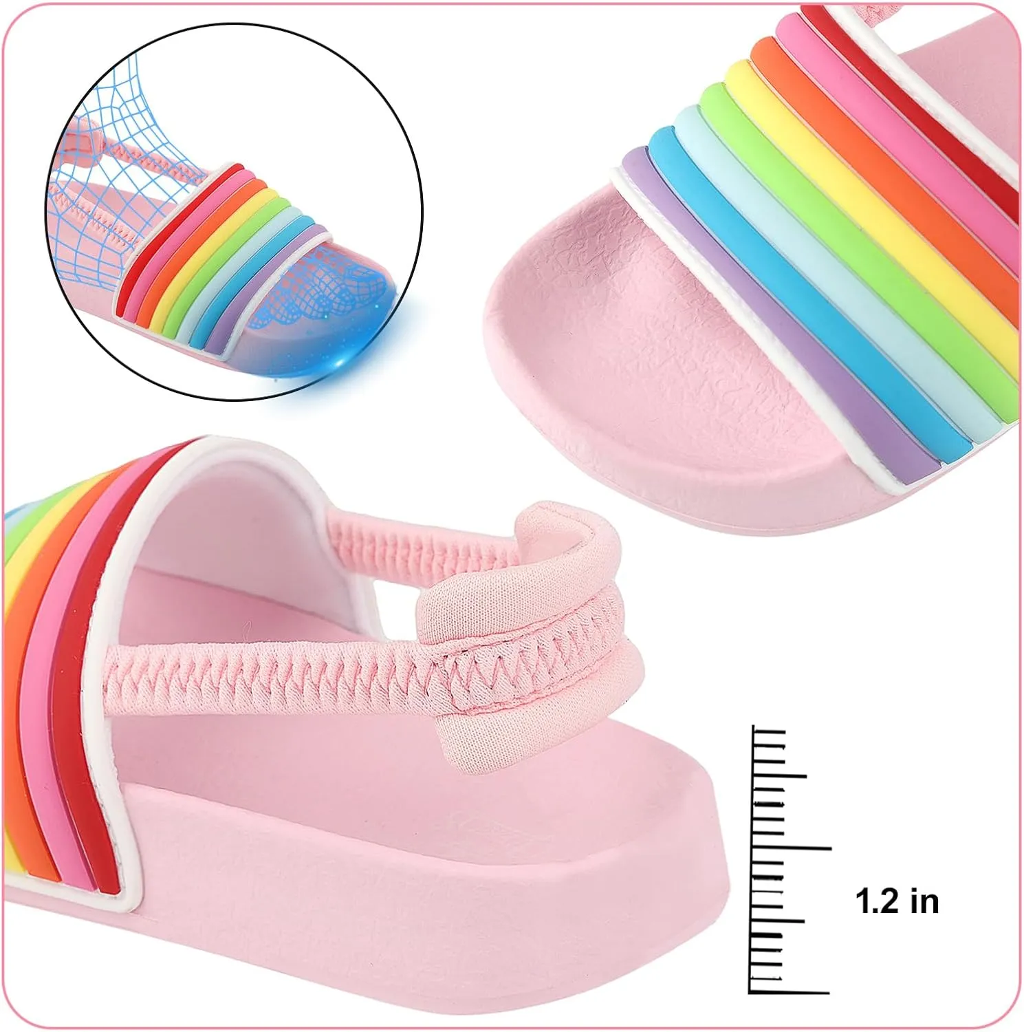 Toddler Boys Girls Slides Sandals with Elastic Strap Non-Slip Flip Flop Lightweight Little Kids Shower Slippers Beach Pool Shoes