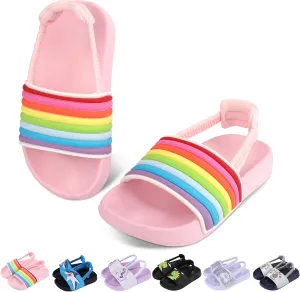 Toddler Boys Girls Slides Sandals with Elastic Strap Non-Slip Flip Flop Lightweight Little Kids Shower Slippers Beach Pool Shoes