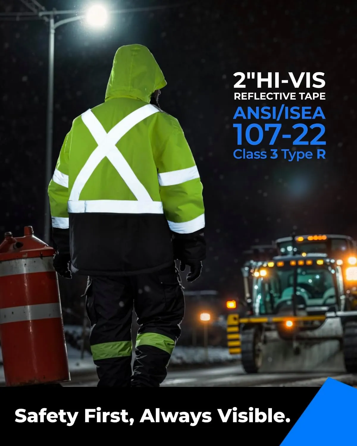 toolant 100% Waterproof Safety Jackets for Men, Hi Vis Reflective Work Jackets, Construction Rain Coats for Cold Weather