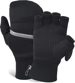 TrailHeads Convertible Running Mittens for Women – Fingerless Gloves with Reflective Accents – Running, Hiking Gloves Black