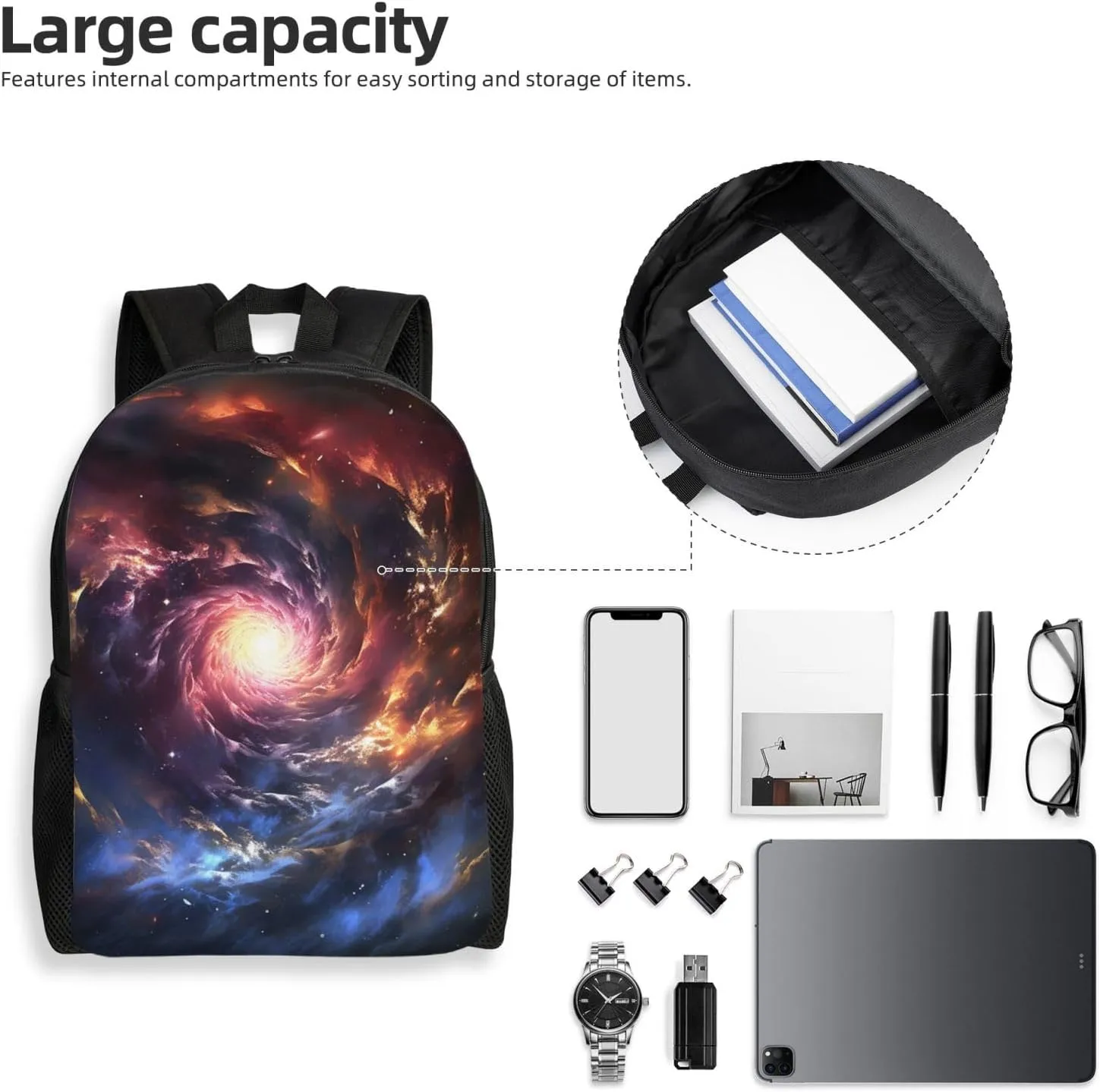 Travel Backpack for Women Men Carry On Backpack Cosmic Storm Laptop Backpack 17 Inch Lightweight Casual Daypack