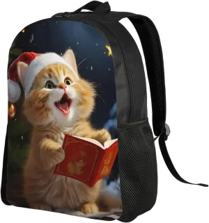 Travel Laptop Backpack Cute Cat Sing Christmas Carols Carry On Backpack Casual Daypack Waterproof Business Work Bag