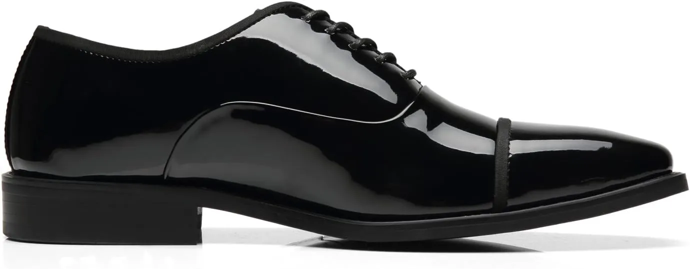 Tuxedo Shoes Patent Leather Wedding Shoes for Men Cap Toe Lace up Formal Business Oxford Shoes