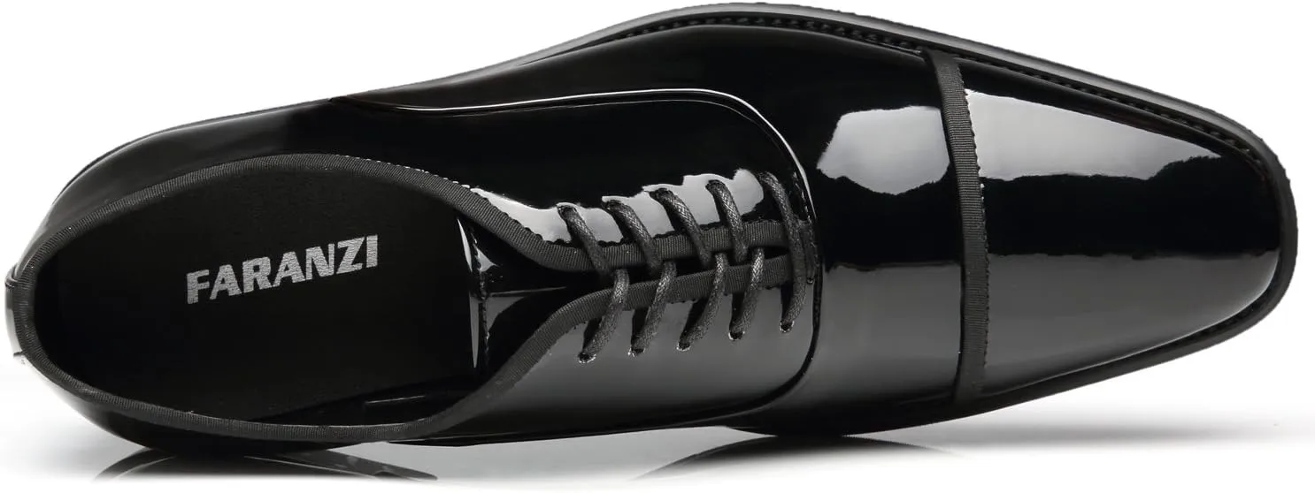 Tuxedo Shoes Patent Leather Wedding Shoes for Men Cap Toe Lace up Formal Business Oxford Shoes