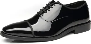 Tuxedo Shoes Patent Leather Wedding Shoes for Men Cap Toe Lace up Formal Business Oxford Shoes