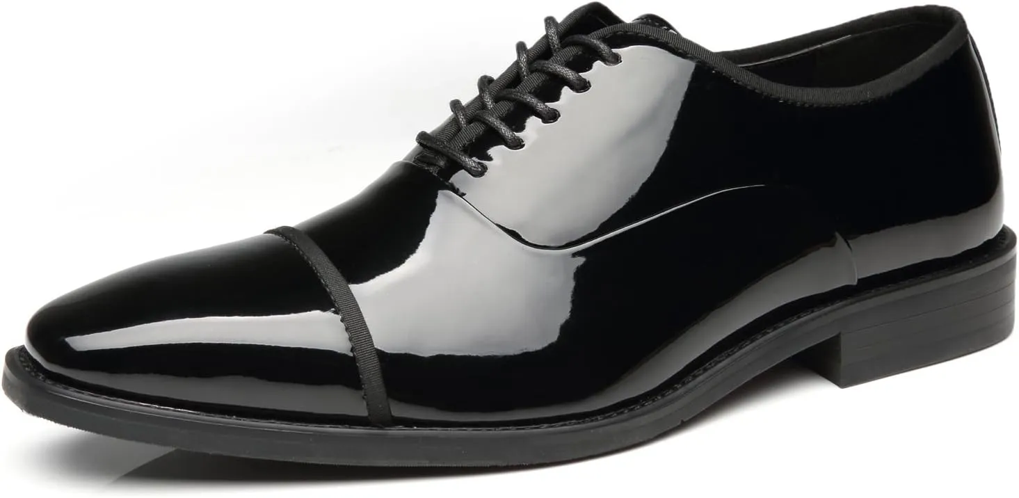 Tuxedo Shoes Patent Leather Wedding Shoes for Men Cap Toe Lace up Formal Business Oxford Shoes