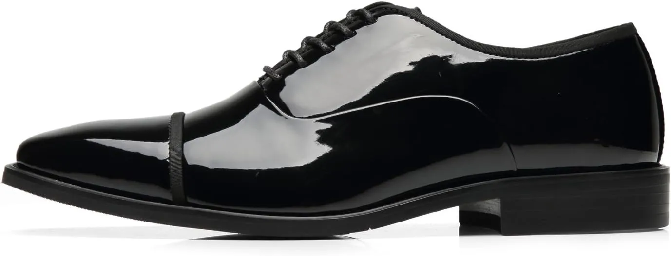 Tuxedo Shoes Patent Leather Wedding Shoes for Men Cap Toe Lace up Formal Business Oxford Shoes