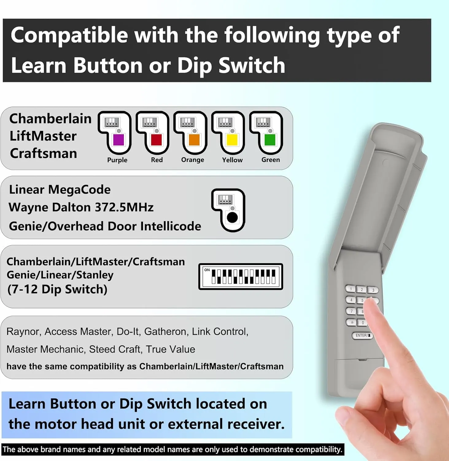 Universal Garage Door Opener Keypad Remote Wireless Keyless Keypad Compatible with Genie LiftMaster Chamberlain Craftsman Linear Overhead Door Wayne Dalton Opener has Learn Button or Dip Switch