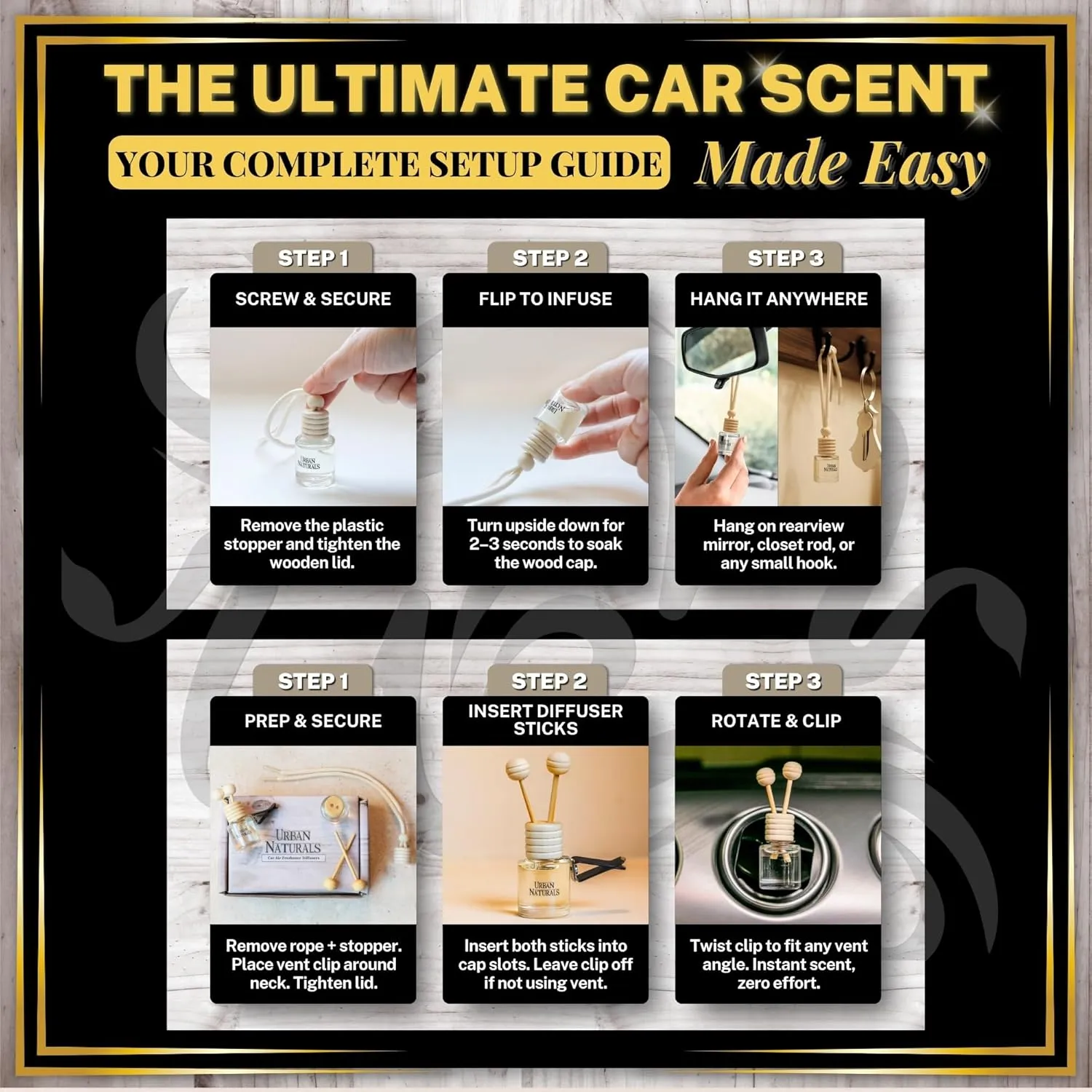 Urban Naturals Car Air Freshener Diffuser 3 Pack - Tropical Escape Essentials Scent, 45  Days Long Lasting Fragrance, Made in USA, Glass & Wood, Hanging Design   Vent Cip, Easy to Use