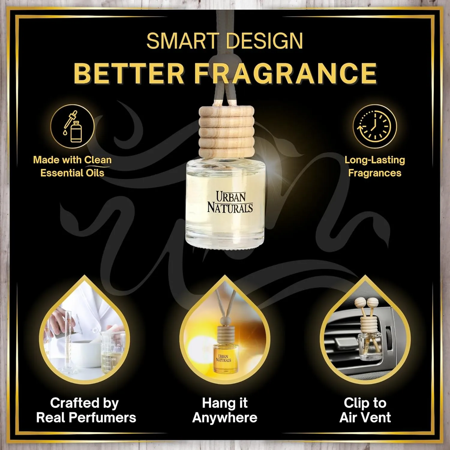 Urban Naturals Car Air Freshener Diffuser 3 Pack - Tropical Escape Essentials Scent, 45  Days Long Lasting Fragrance, Made in USA, Glass & Wood, Hanging Design   Vent Cip, Easy to Use