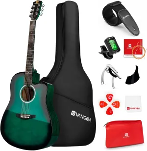 Vangoa Acoustic Guitar, 41 inch Full Size Cutaway Acoustic Guitar Kit with Padded Case, Tuner, Strap, Picks, Capo, Extra Strings for Beginners, Green