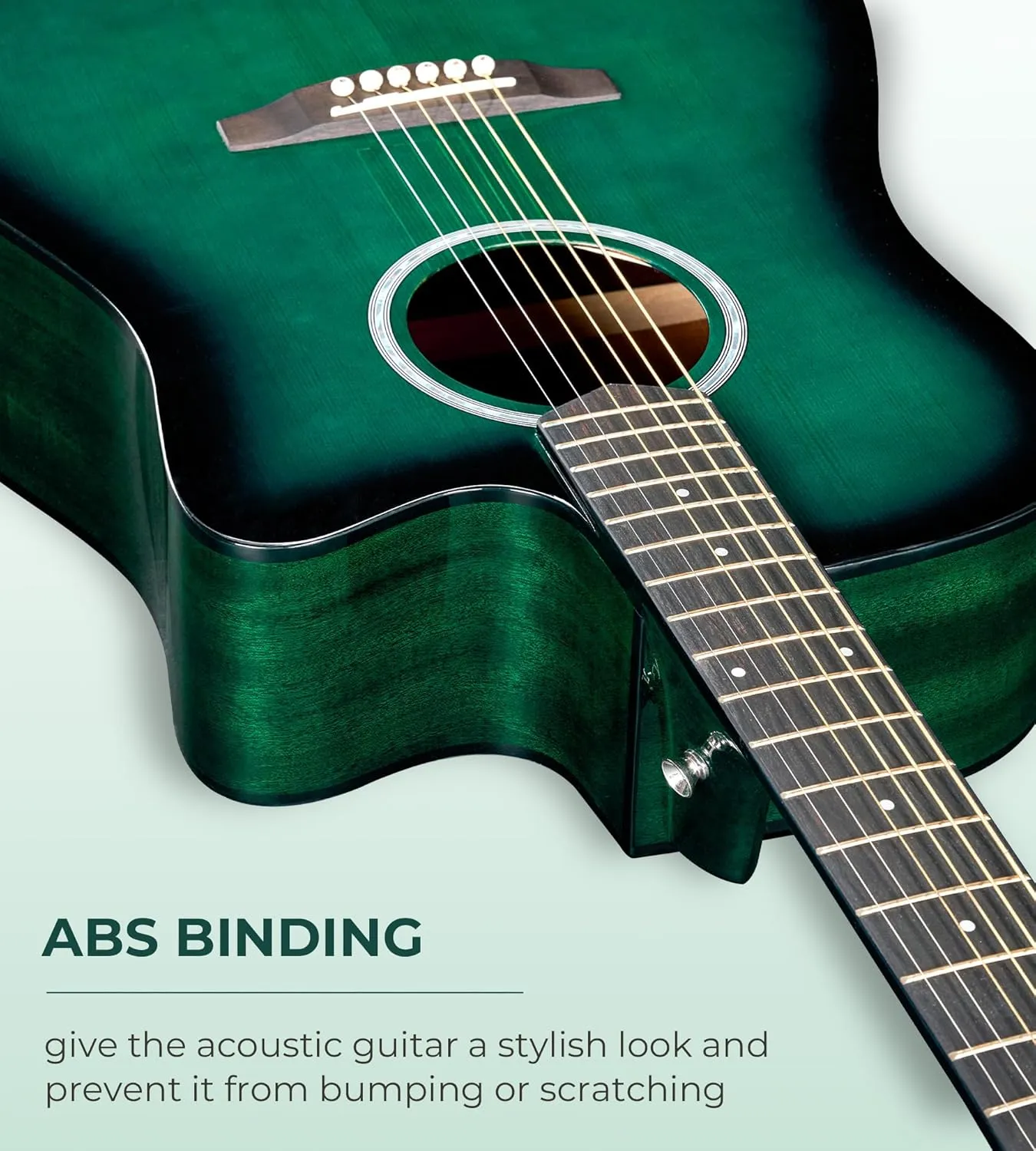 Vangoa Acoustic Guitar, 41 inch Full Size Cutaway Acoustic Guitar Kit with Padded Case, Tuner, Strap, Picks, Capo, Extra Strings for Beginners, Green