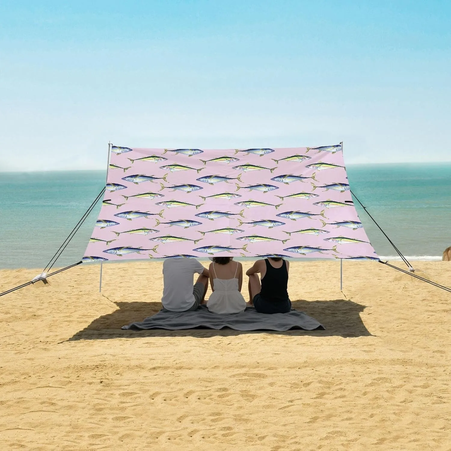 Various Wild Sea Fish Beach Camping Tent Sun Shelter for Whole Family, Beach Shade Canopy with UPF50  UV Protection,Easy Set Up and Carry,Outdoor Shade for Trips, Fishing, Backyard Fun Picnics