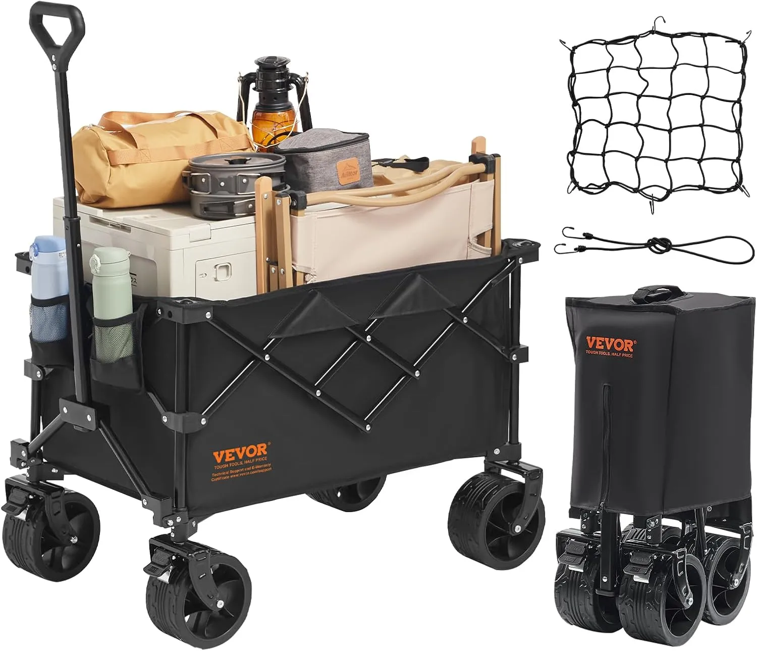 VEVOR Collapsible Folding Wagon 220L/350LBS, Heavy Duty Beach Wagon Cart Foldable with Big Wheels, Outdoor Utility Wagon All Terrain Wagon for Groceries Camping 35 x 21.3 x 42.5 in