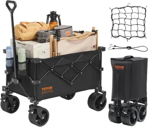 VEVOR Collapsible Folding Wagon 220L/350LBS, Heavy Duty Beach Wagon Cart Foldable with Big Wheels, Outdoor Utility Wagon All Terrain Wagon for Groceries Camping 35 x 21.3 x 42.5 in