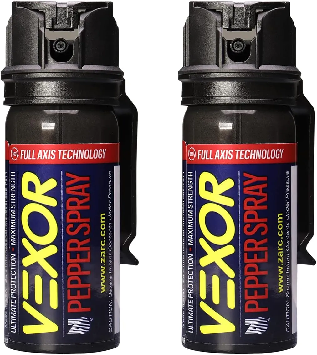 Vexor Pepper Spray Full Axis with Belt Clip for Self Defense — Maximum Police Strength, 20-Foot Range, Full Axis Capability, Flip Top Safety for Quick and Accurate Aim, Protection