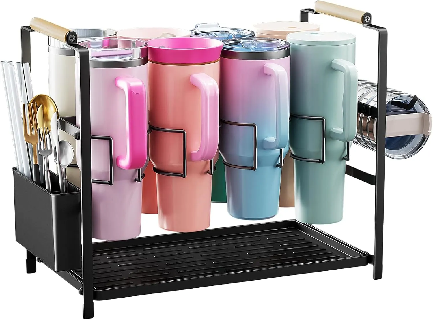 Water Bottle Organizer Drying Rack for 40 oz Tumbler with Handle, Multifunctional Cup Storage Holder Compatible with Stanley, Owala, Simple Modern and Other Brands, 8 Slots (Patented)