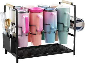 Water Bottle Organizer Drying Rack for 40 oz Tumbler with Handle, Multifunctional Cup Storage Holder Compatible with Stanley, Owala, Simple Modern and Other Brands, 8 Slots (Patented)
