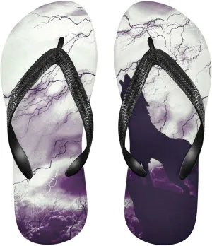 Wolf Howling In Thunderstorm Men's Flip Flop, Women's Flip Flops Sandal Beach Slippers Summer Sandal Rubber Shower Slippers for Bedroom Hotel Travel Pool L