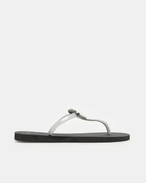 Women Black With Silver Buckle Trim Flip Flop